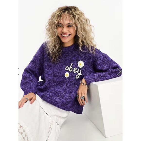 OBEY Flora Chunky Knit Sweater in Purple Small - Picture 1 of 15